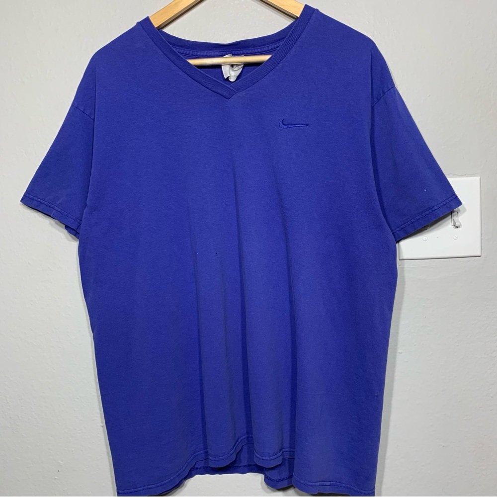 Vintage 90s Nike Mini Swoosh Essential Blue‎ V-Neck Tee Large